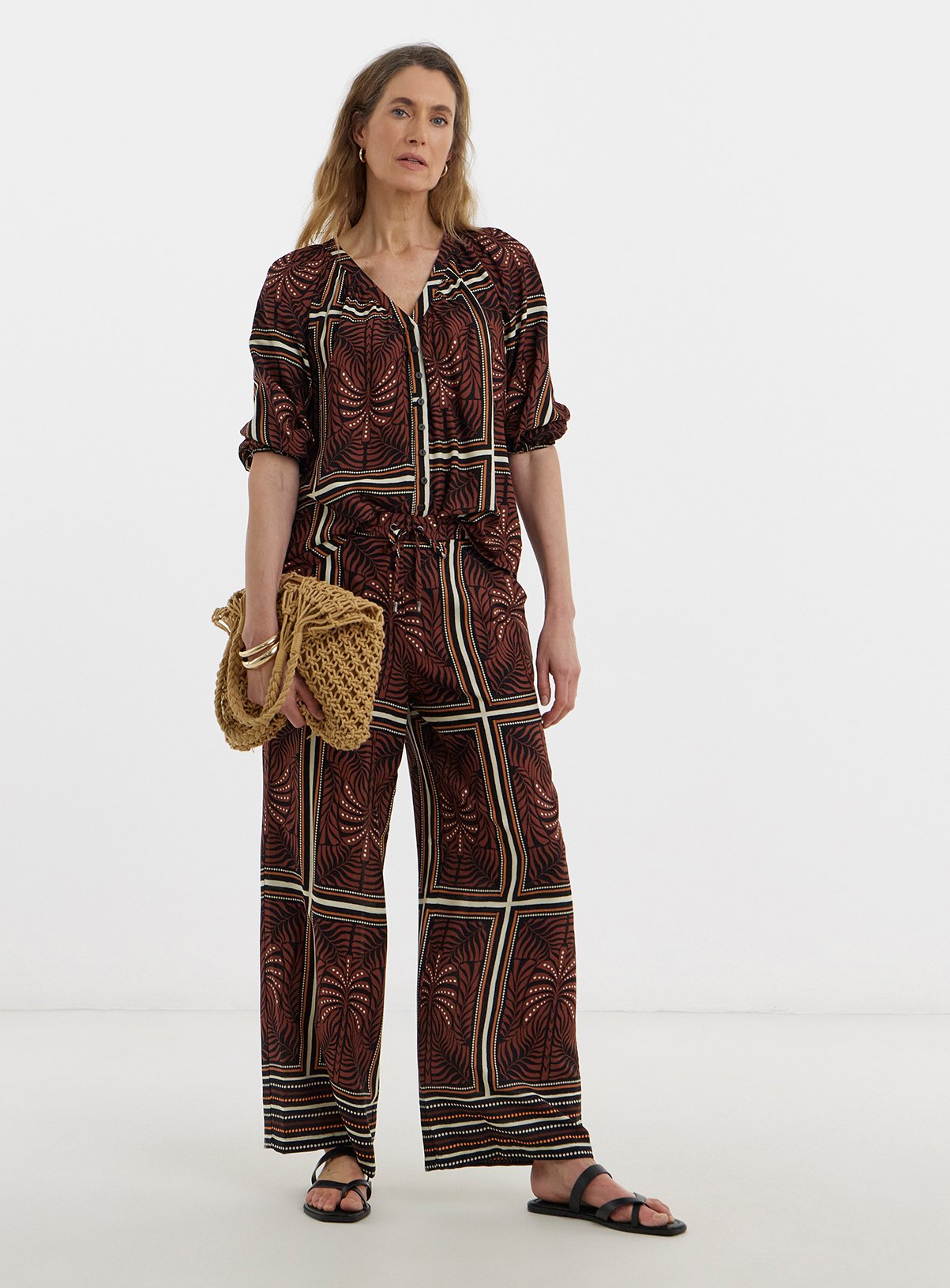 JD WILLIAMS Spun Viscose Wide Leg Trouser Brown Print 22 - Image 3 thumbnail